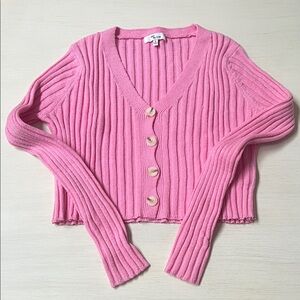Vibrant Pink Ribbed Cardigan Sweater